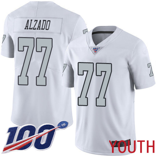 Oakland Raiders Limited White Youth Lyle Alzado Jersey NFL Football #77 100th Season Rush Vapor Jersey->youth nfl jersey->Youth Jersey